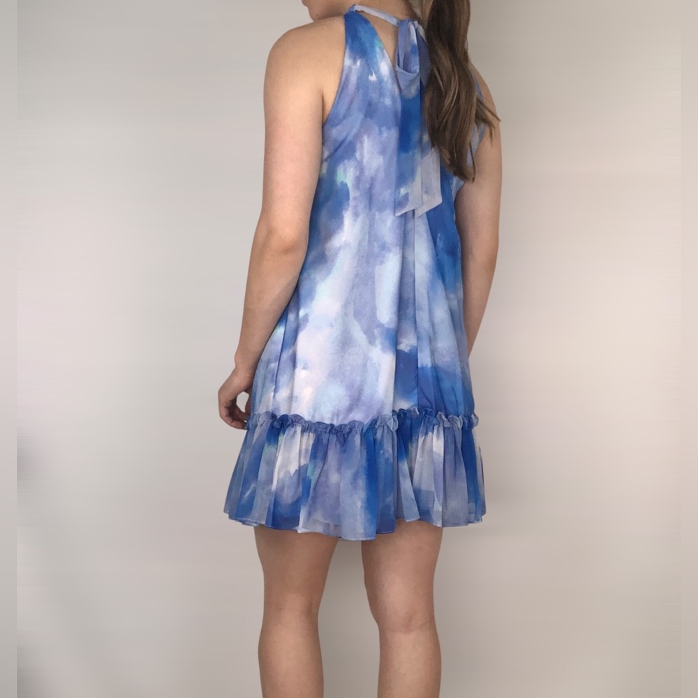 NWT Aiden Mattox Marine Mock Neck Shift Dress Size 0 Ruffle Mini - Picture 3 of 7